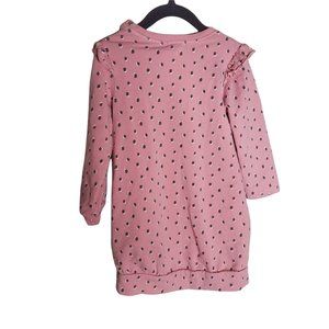 Peek Girls Pink Sweater Dress Ruffle Shoulder Kangaroo Pocket Polka Dot Size 18-